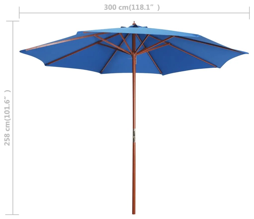 Guarda-sol com mastro de madeira 300x258 cm azul