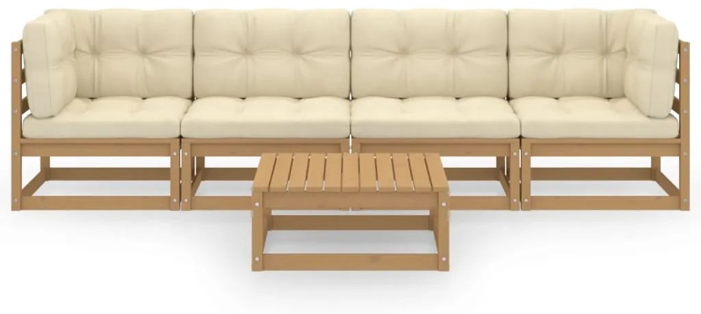 5 pcs conjunto lounge de jardim com almofadões pinho maciço