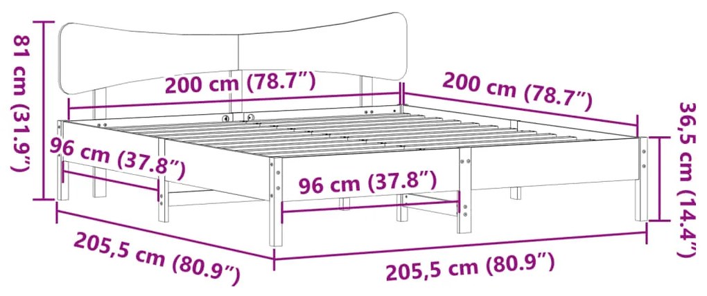 Cama sem colchão 200x200 cm madeira de pinho maciça branco