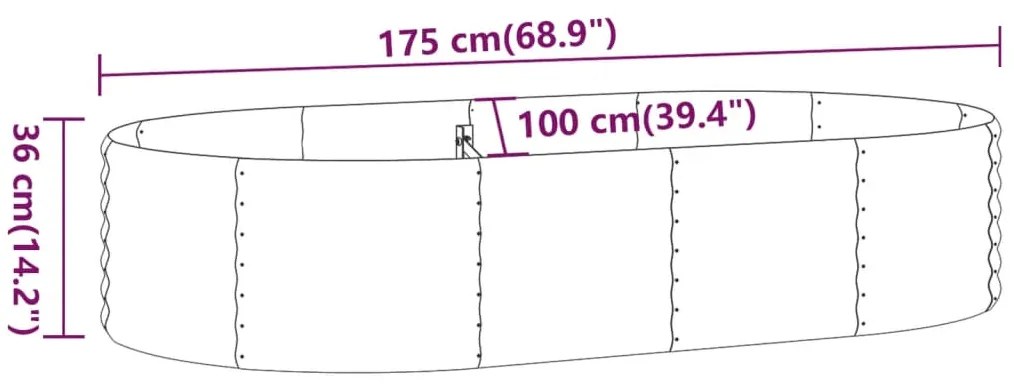 Canteiro elevado jardim 175x100x36 aço revestido a pó prateado