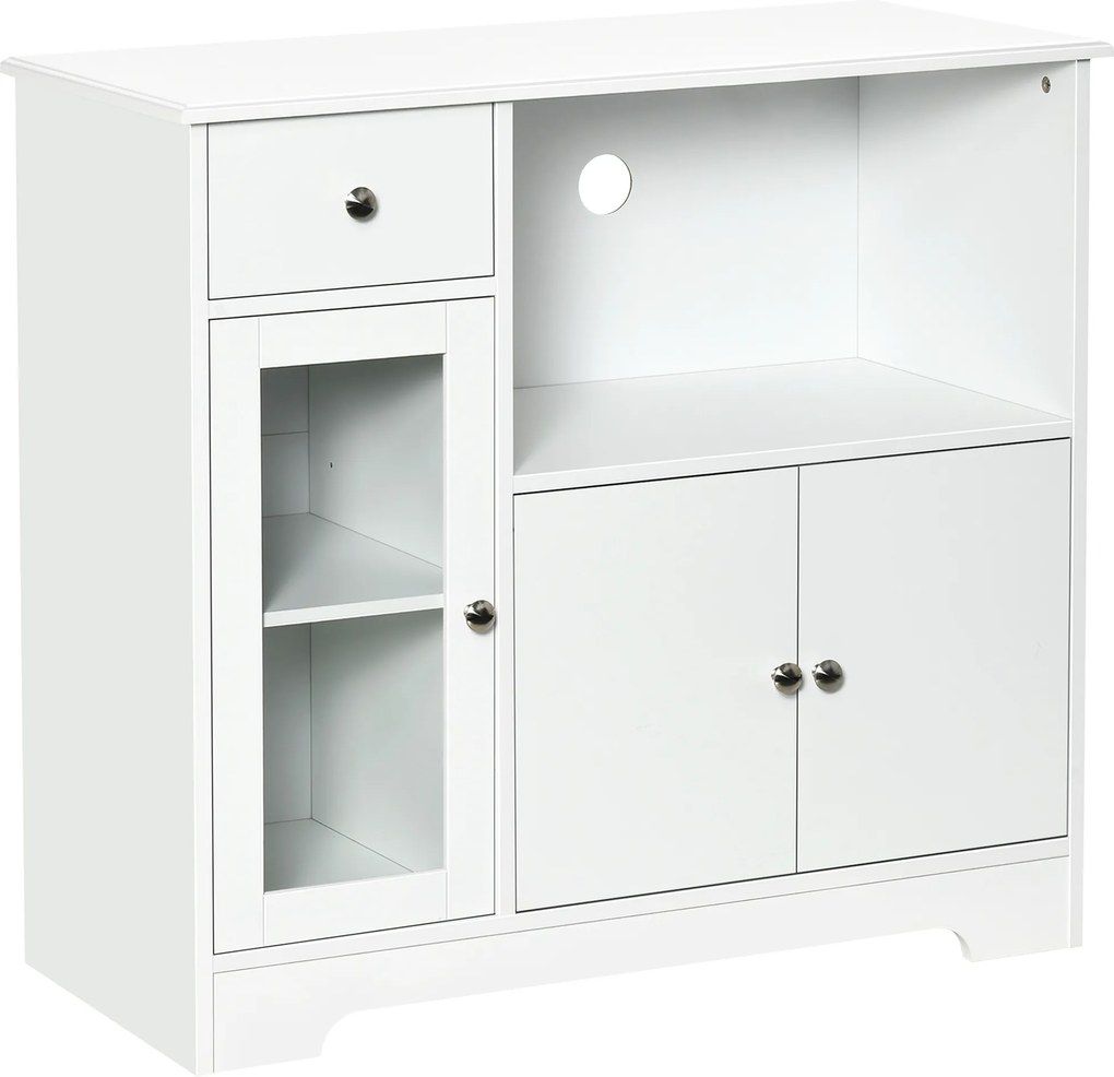 HOMCOM Móvel para micro-ondas, buffet de cozinha, armário de armazenamento, para cozinha, sala de jantar 90 x 40 x 82 cm vidro temperado e madeira, branco | Aosom Portugal