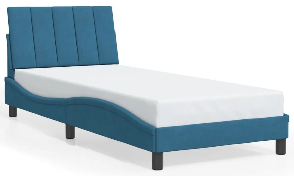 Estrutura de cama c/ luzes LED 90x200 cm veludo azul