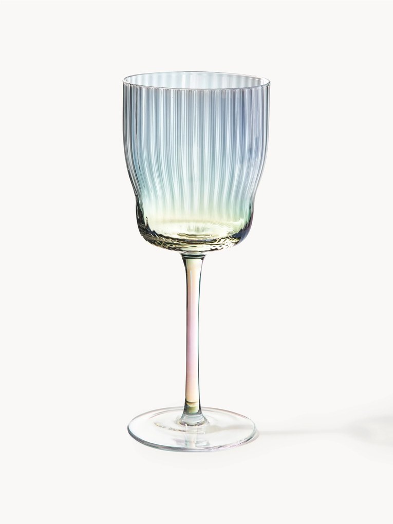 Copos de vinho artesanais com relevo canelado e brilho de madrepérola Juno, 4 uni.