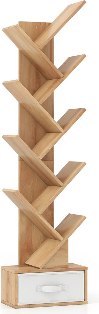 Estante de 9 níveis forma de árvore com gaveta 38 x 21,5 x 149,5 cm natural.