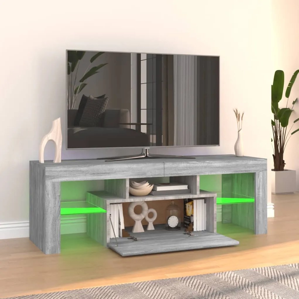 Móvel de TV com luzes LED 120x35x40 cm cinzento sonoma