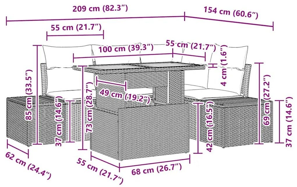 Conjunto de Jantar Jardim 5 Peças com Almofadas de Rattan, Poliéster P