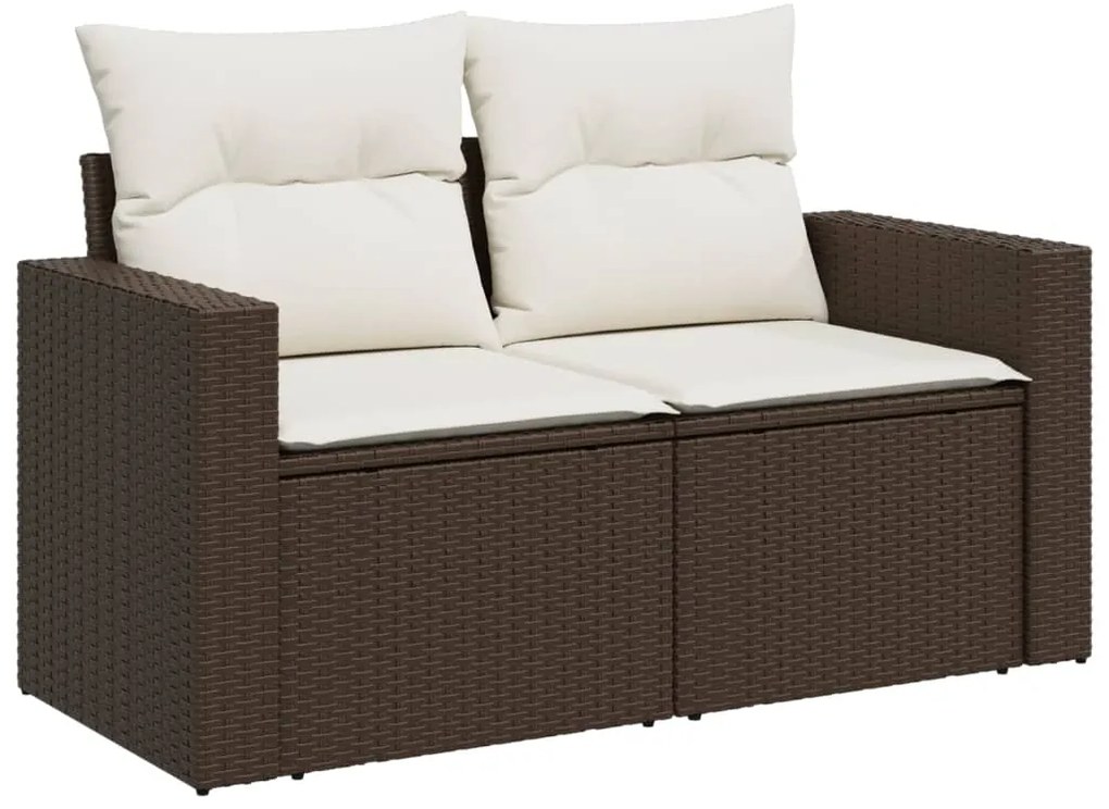 6 pcs conjunto de sofás jardim c/ almofadões vime PE castanho