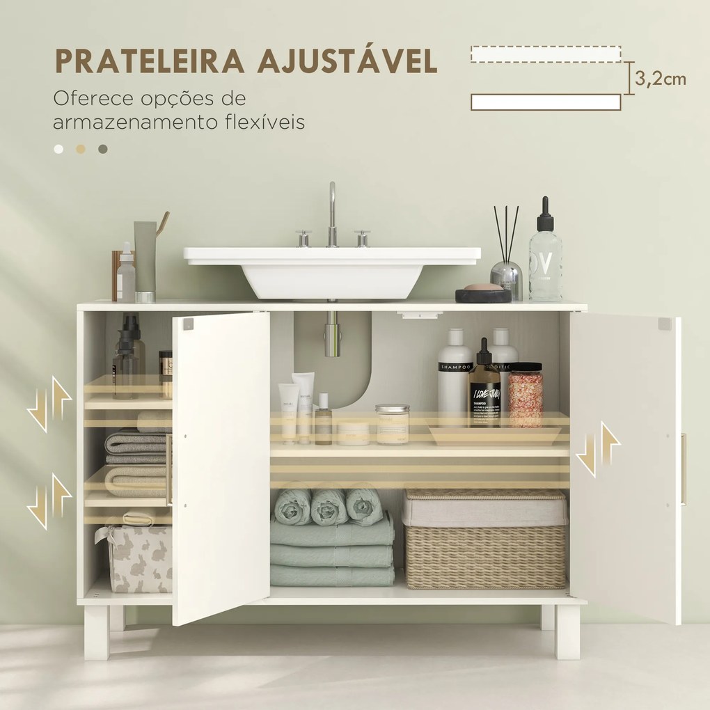 Móvel para Lavatório Suspenso Móvel para Casa de Banho Moderno com 2 Portas e Prateleiras Ajustáveis 90x30x63 cm (LAVATÓRIO NÃO INCLUIDO) Creme