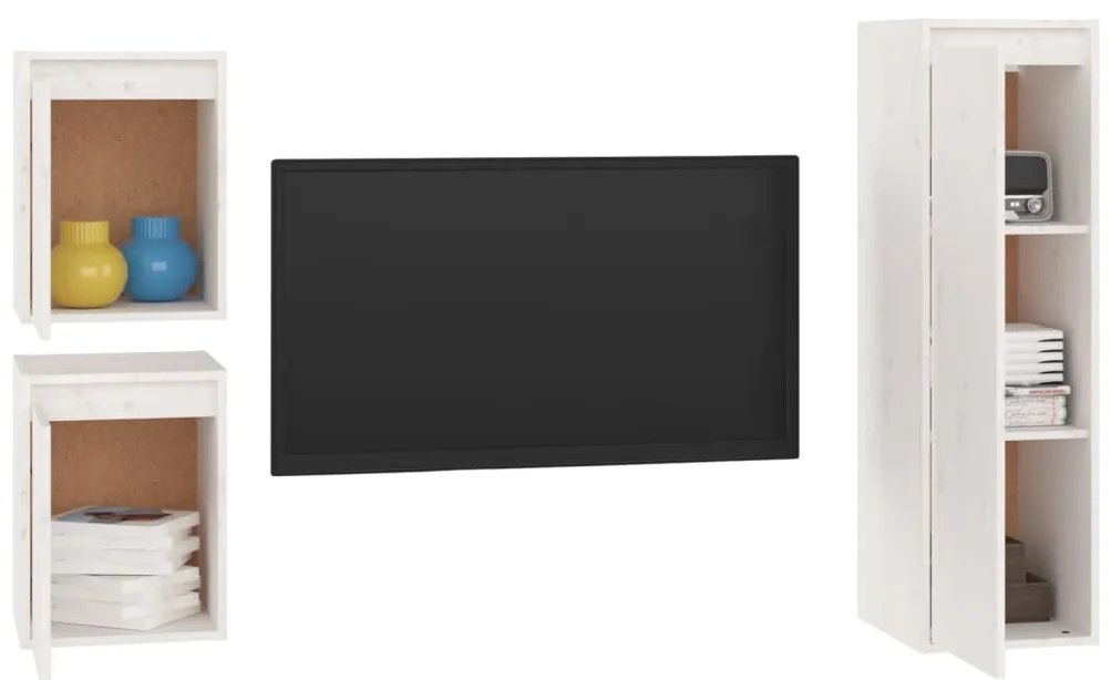 Móveis de TV 3 pcs madeira de pinho maciça branco