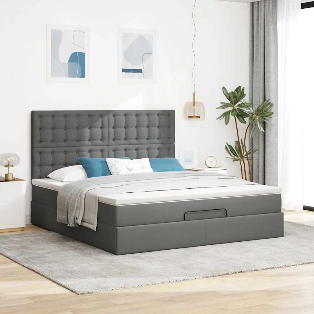 Estrutura de cama otomana com colchão 180x200cm cinzento escuro