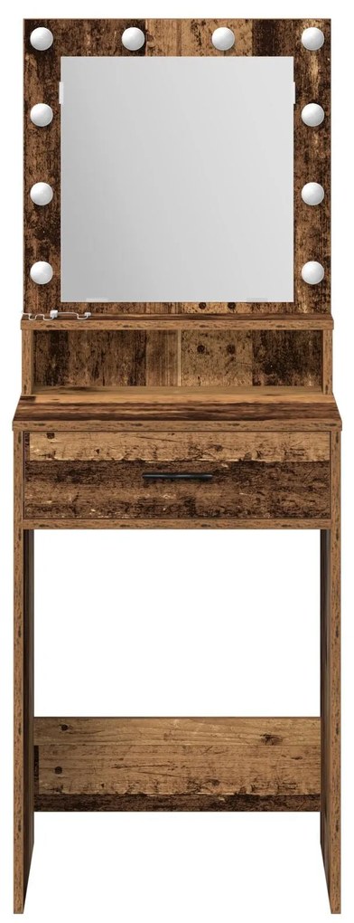 mesa de maquiagem vidaXL com luzes LED em madeira antiga 50x41x135 cm