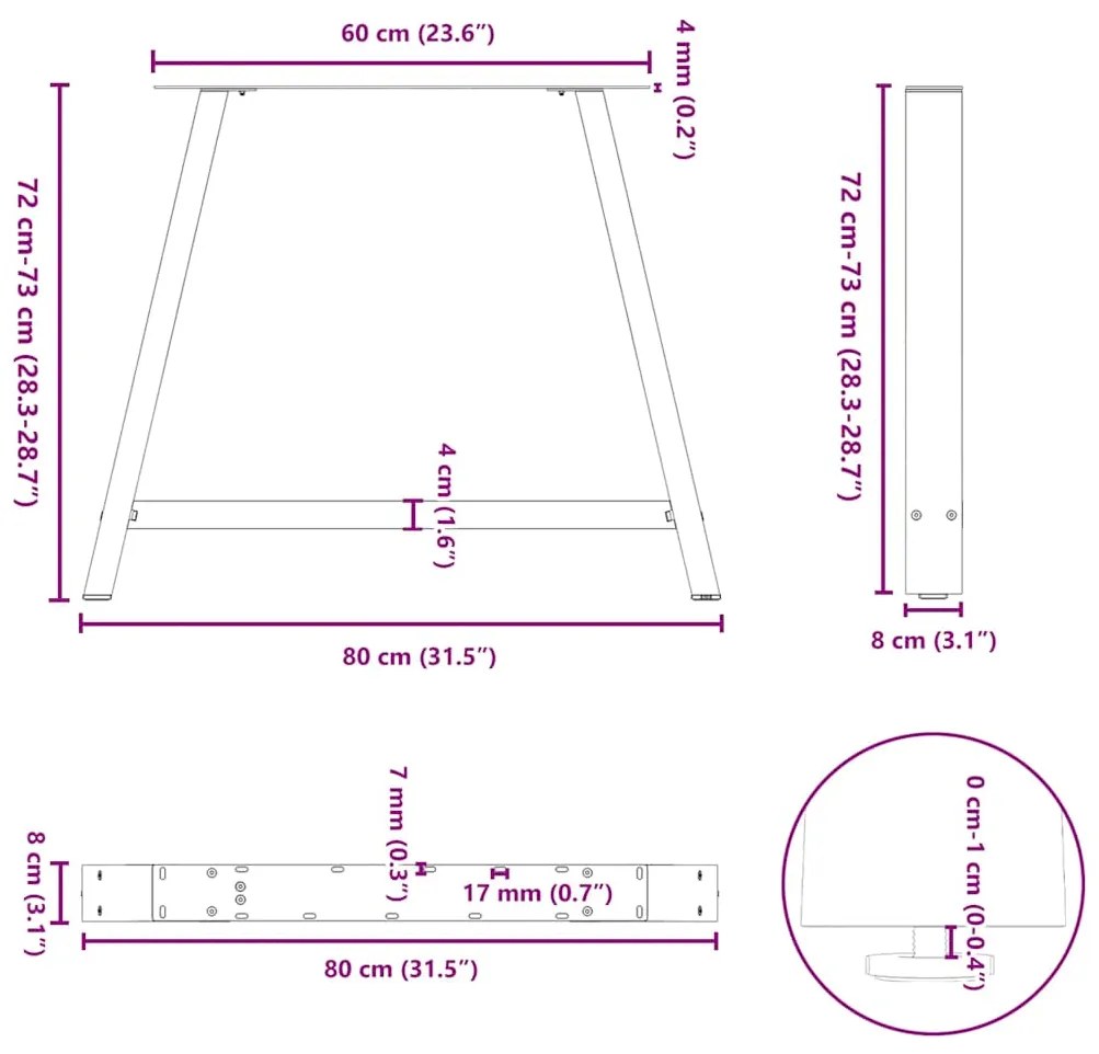 Pés para mesa de jantar em formato A, 2 peças, antracite, 90x (72-73)