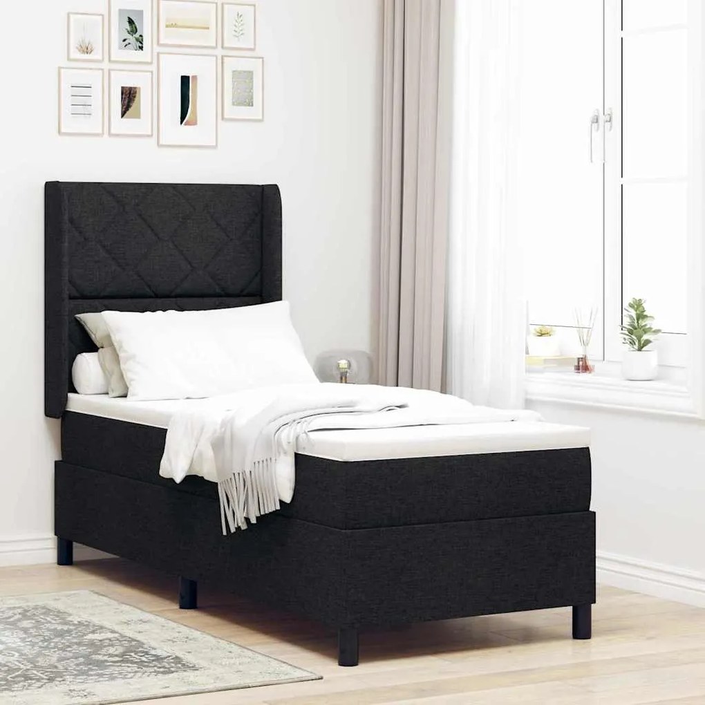 vidaXL Cama Box com Colchão e LED Preto 80x200 cm Tecido