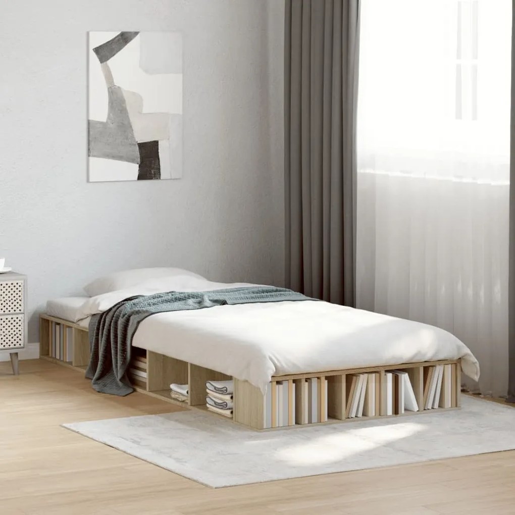 vidaXL Estrutura de cama 90x190cm derivados de madeira carvalho sonoma