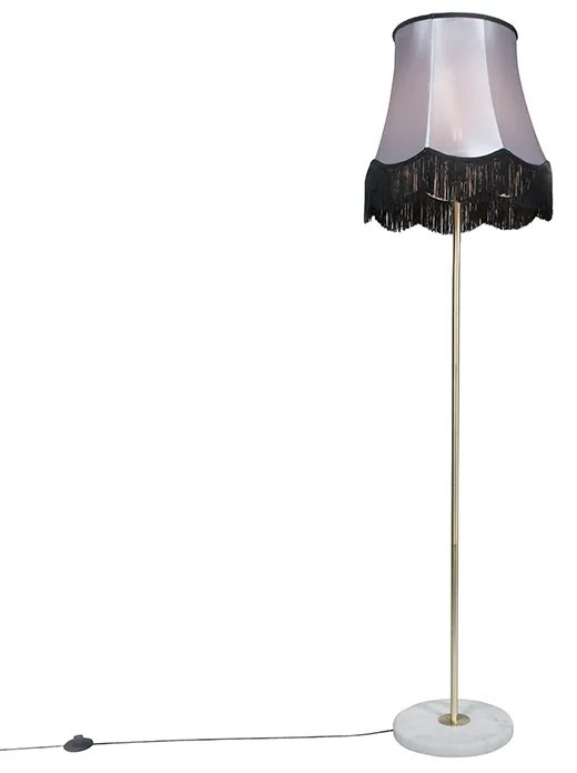 Candeeiro de pé em latão com abajur Granny preto-cinzento 45 cm - Kaso Retro
