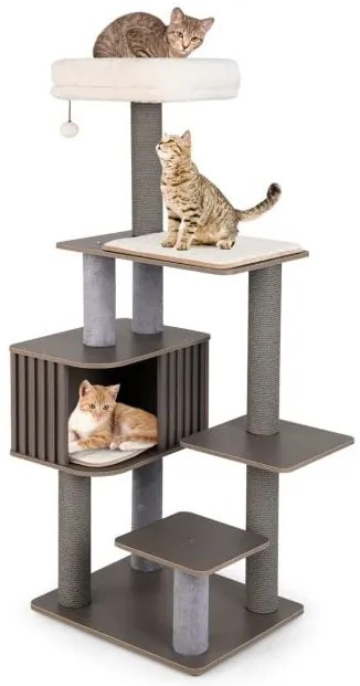 Árvore para gatos de 171 cm de altura, torre para gatos de vários níveis com poleiro almofadado, grande condomínio, tapetes removíveis, postes de arranhar, cinza