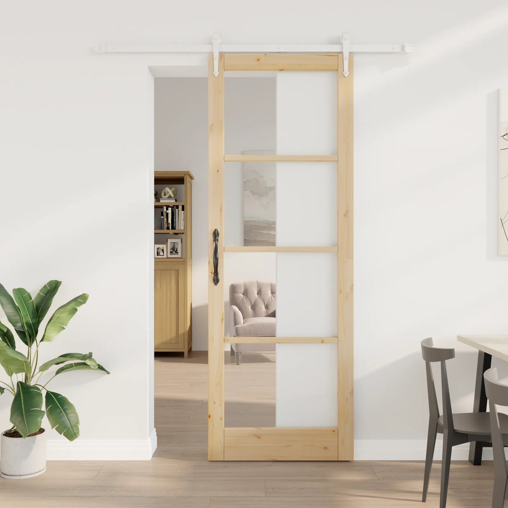 Conjunto de porta deslizante vidaXL com ferragens 83x232 cm madeira sólida de pinho