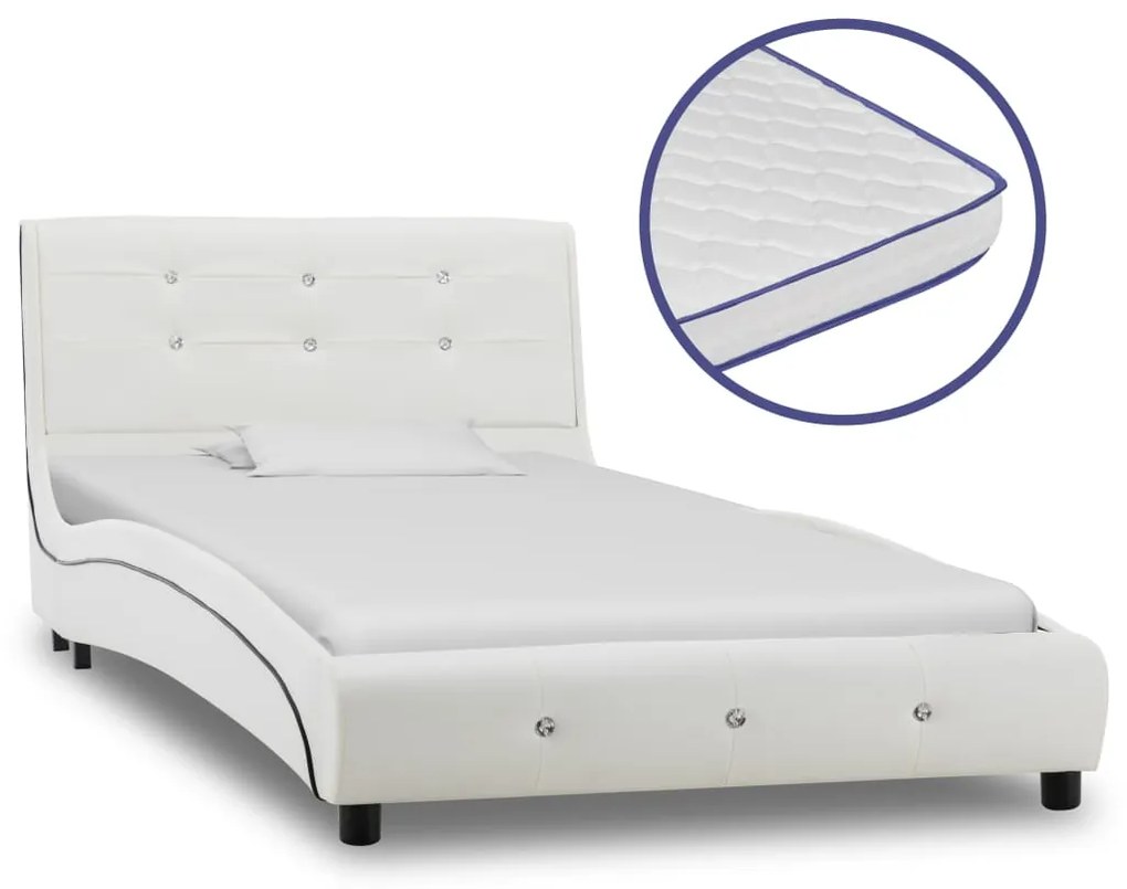 vidaXL Cama + colchão espuma memória 90x200 cm couro artificial branco