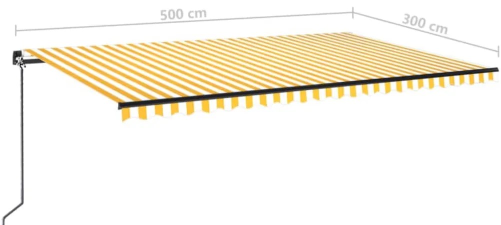 Toldo retrátil manual com LED 500x300 cm amarelo e branco