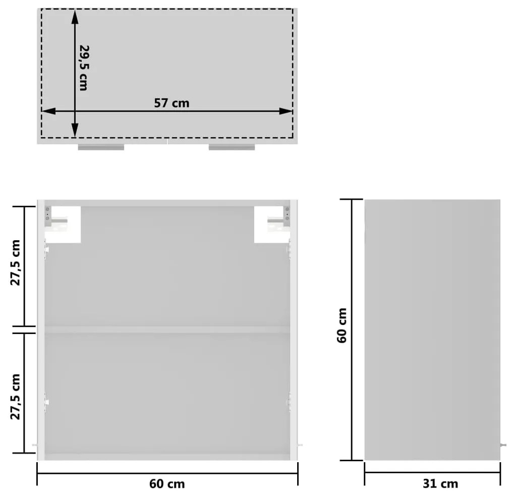 Armário de parede c/ vidro 60x31x60 cm contraplacado branco