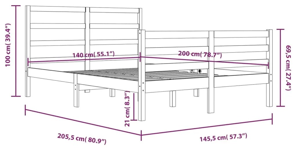 Estrutura de cama 140x200 cm madeira de pinho maciça branco