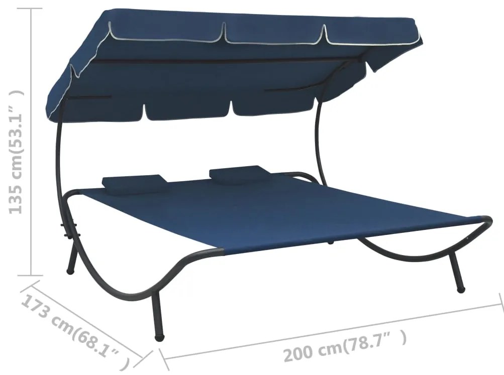 Espreguiçadeira com toldo e almofadas azul