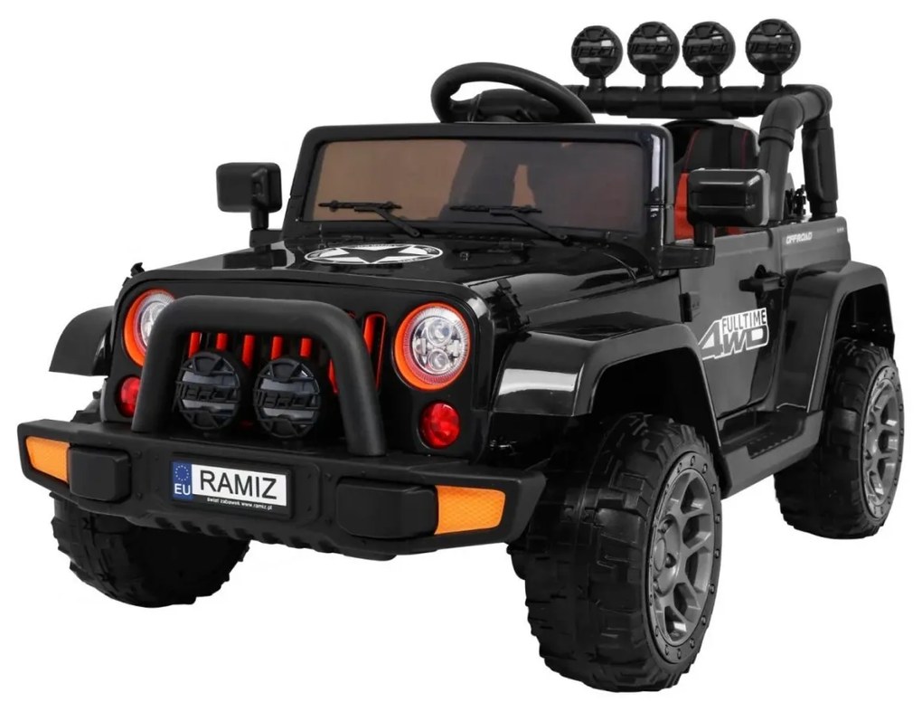 Jipe elétrico para Crianças 12V 4x4 Full Time off-road 4WD Rodas EVA, Assento Couro Preto