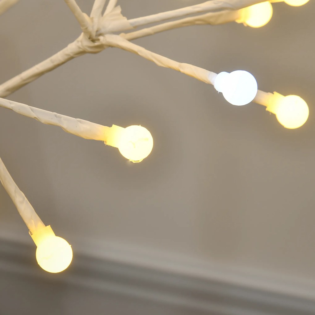 HOMCOM Árvore de Bétula Altura 120cm com 168 Luzes LED IP44 Branco Quente Ramos Flexíveis e Base de Candeeiro Árvore de Decoração de Natal para Festas Aniversários Casamentos 18x18x120cm Branco