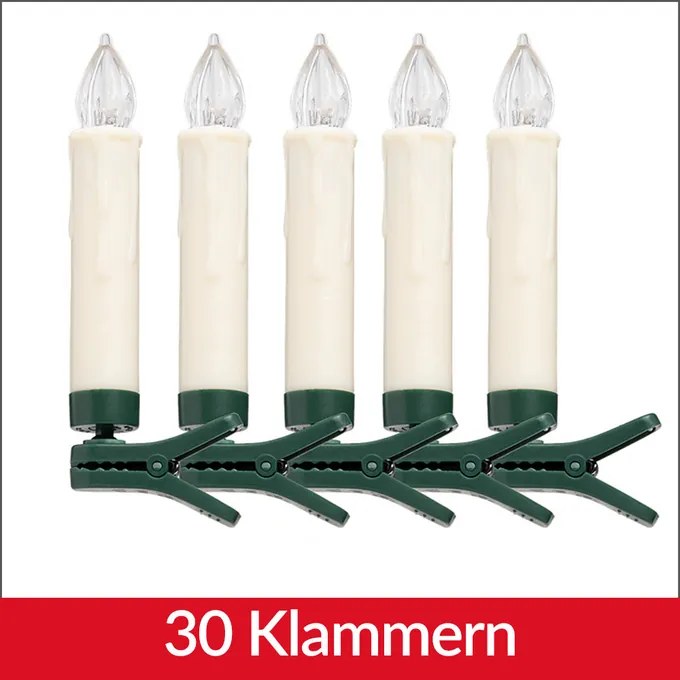 Conjunto de 30 velas LED para árvore de Natal, branco quente, com comando remoto