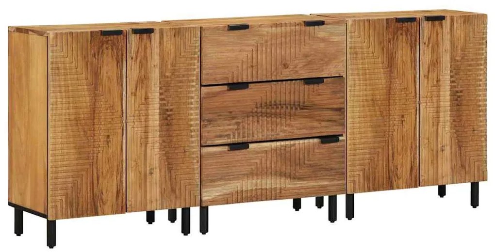 Armários de Lado em 3 Peças Castanho 60x33x75 cm Madeira Sólida de Acá