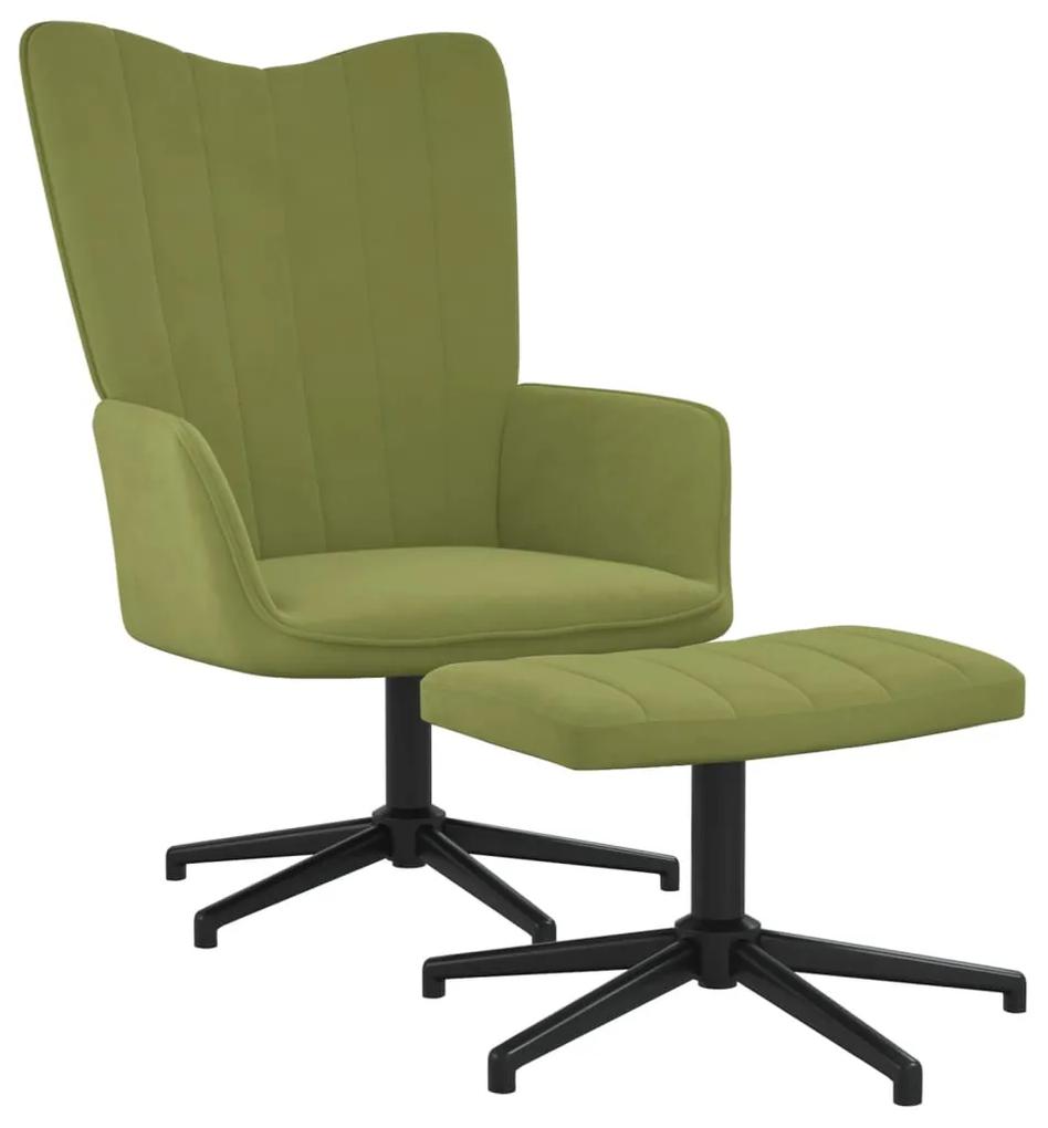 327713 vidaXL Cadeira de descanso com banco veludo verde-claro