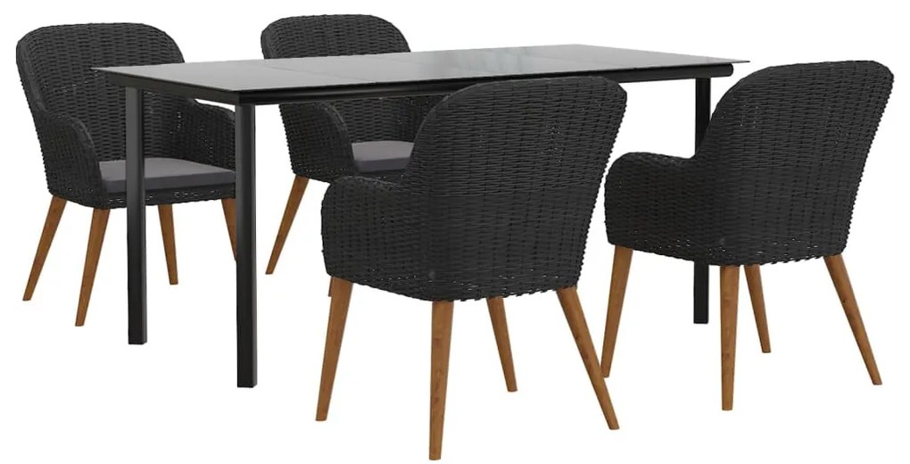 5 pcs conjunto de jantar p/ jardim c/ almofadões preto