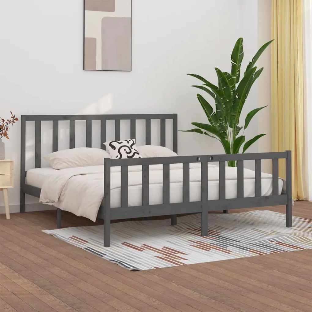 vidaXL Estrutura de cama 200x200 cm madeira maciça cinzento