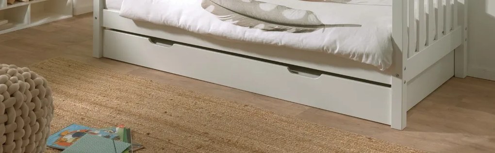 Cama infantil FRITZ (90x200) + Gaveta inferior + Estrado Branca
