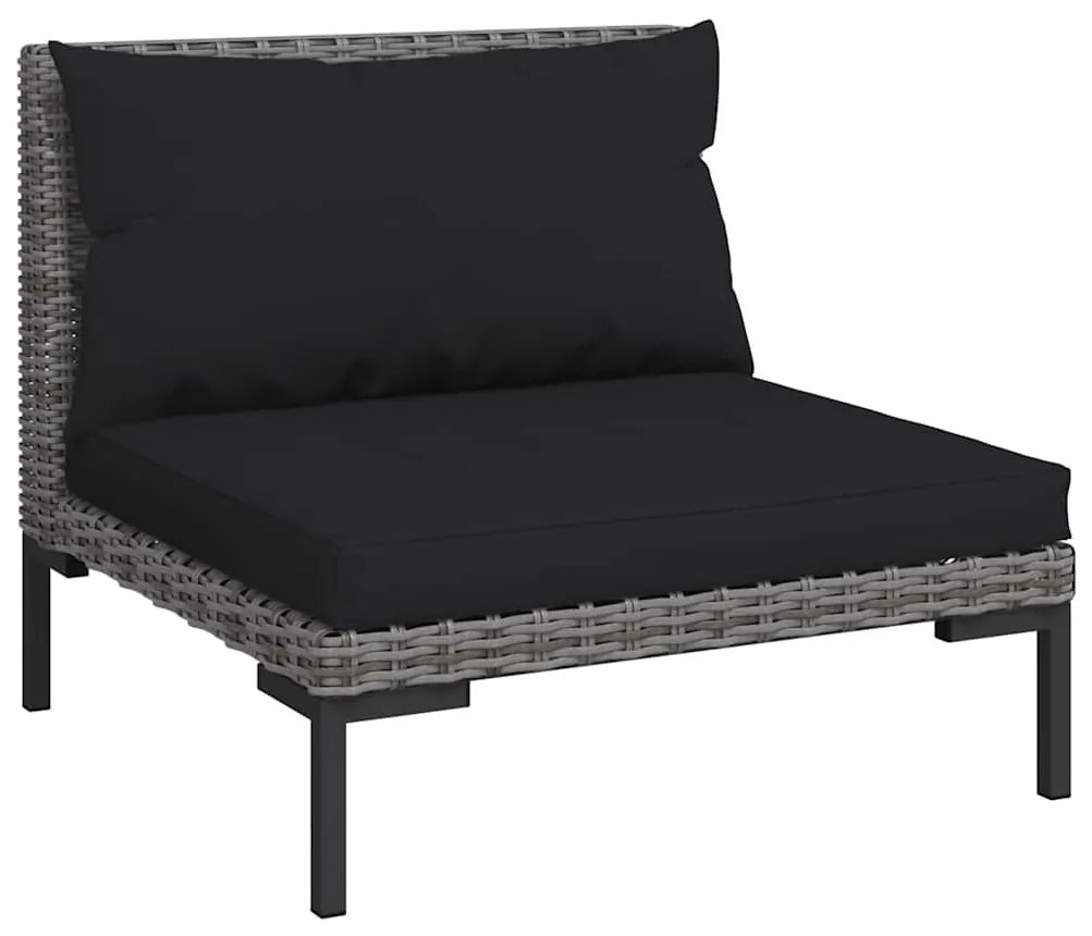3 pcs conj. lounge jardim vime PE semicircular cinzento-escuro