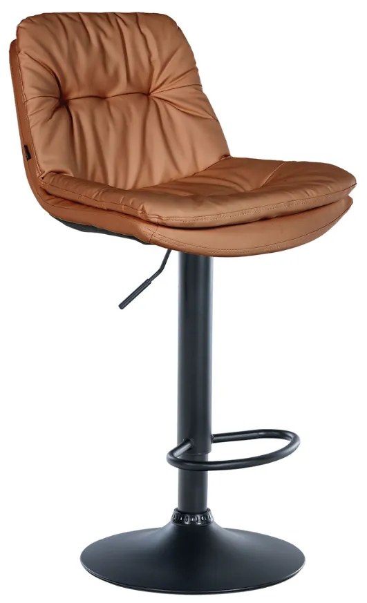 Banco de bar em couro sintético com estrutura preta 92-113 x 46 x 54 cm castanho claro