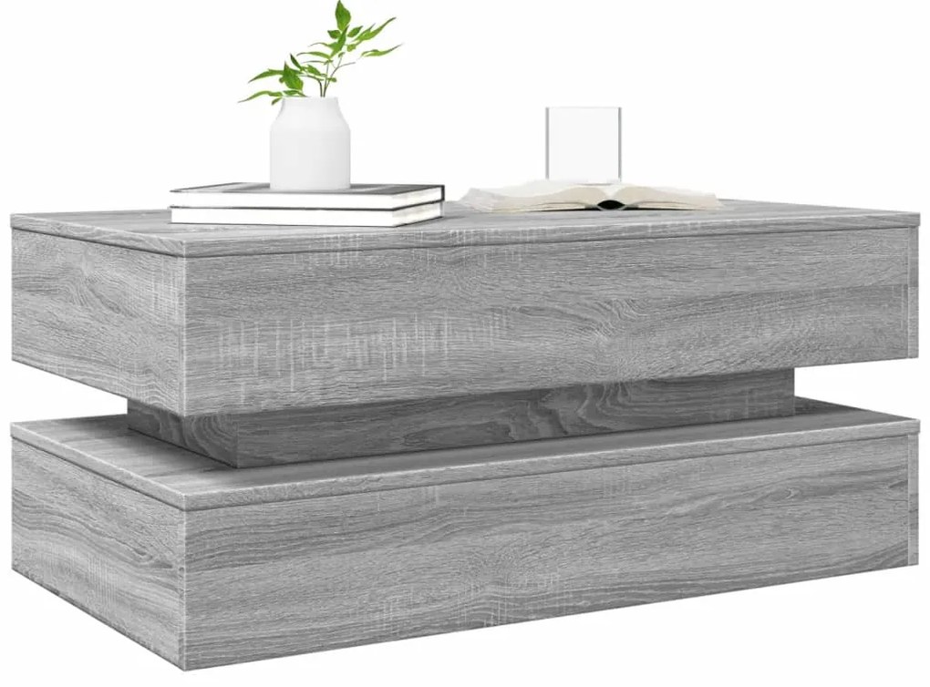 Mesa de centro com luzes LED 90x50x40 cm cinzento sonoma