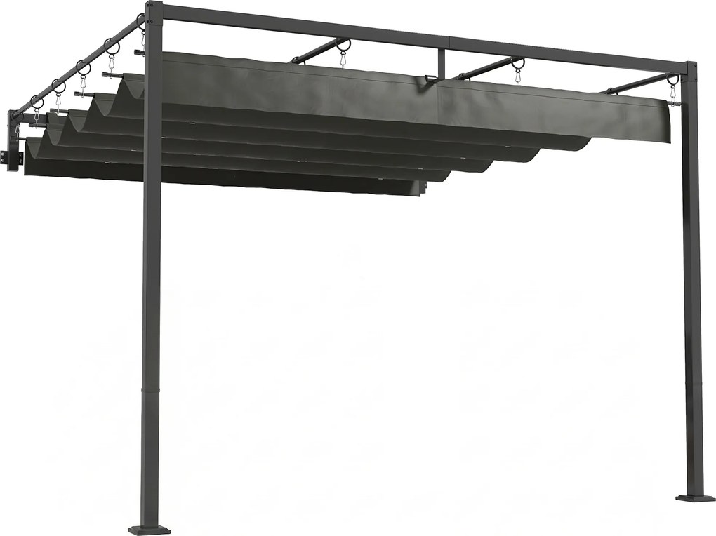 Pérgola de Parede para Jardim 3x3 m com Teto Retrátil Proteção UPF30+ Drenagem Pérgola de Jardim para Exterior Cinzento