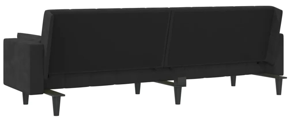 Sofá-cama 2 lugares com duas almofadas veludo preto