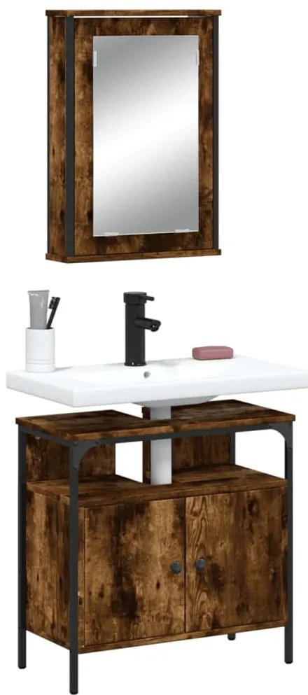 vidaXL 2 pcs conj. móveis casa de banho derivados madeira cor fumado