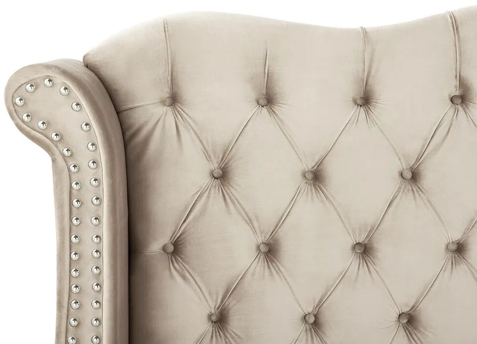 Cama de casal em veludo creme 140 x 200 cm AYETTE Beliani