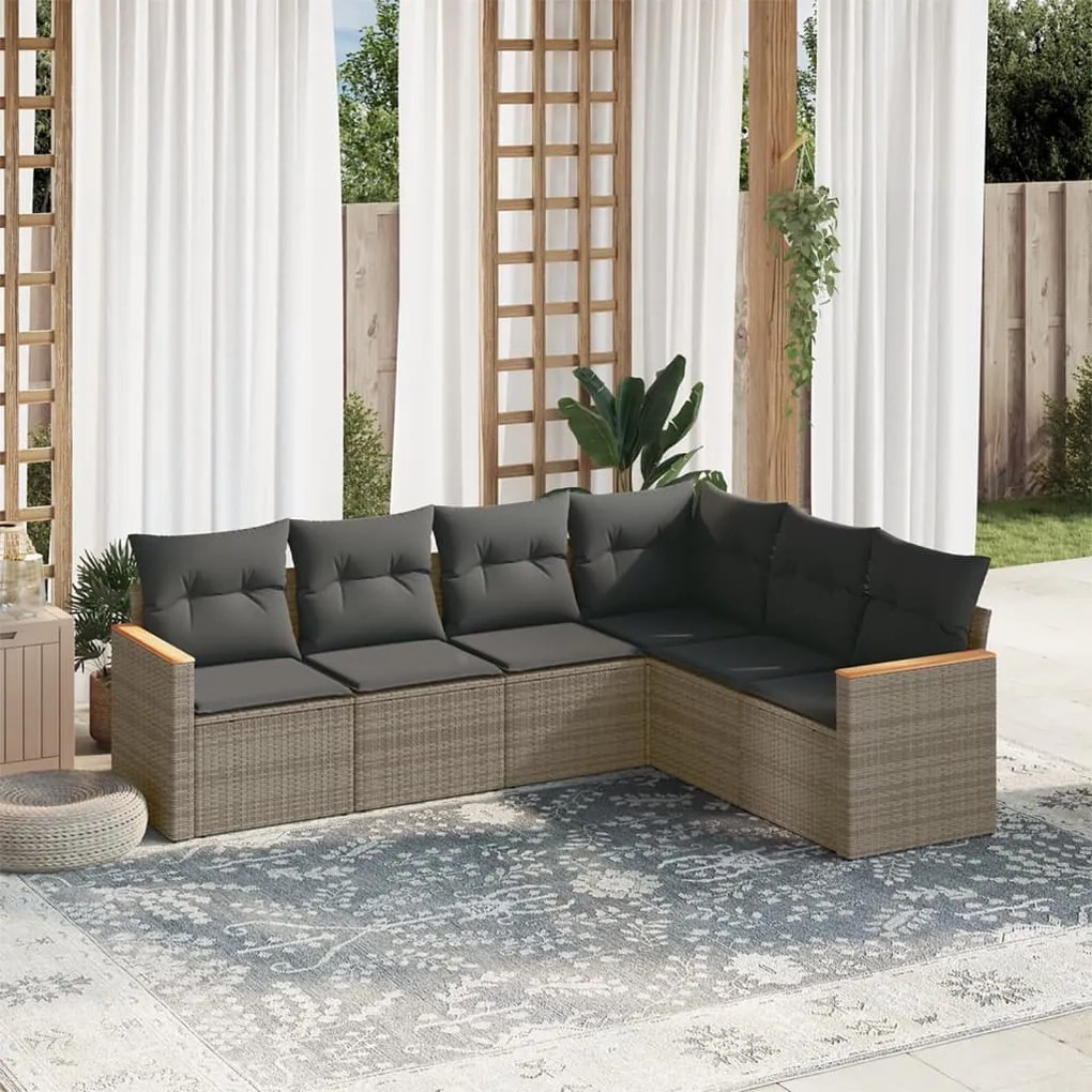 6 pcs conjunto sofás de jardim com almofadões vime cinzento