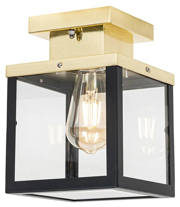 Luminária de teto exterior industrial preta com dourado - Rotterdam Industrial