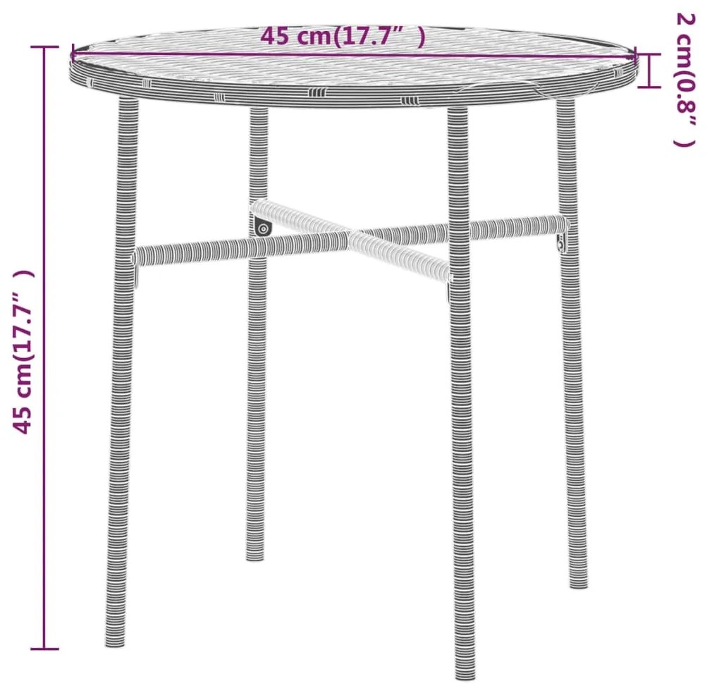 3 pcs conjunto de jantar para jardim vime PE cinzento