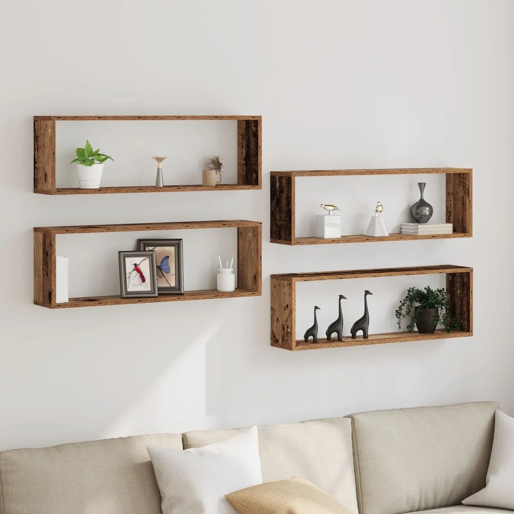Prateleiras de Parede vidaXL 4 pcs Madeira Velha 80x15x26 cm Madeira R