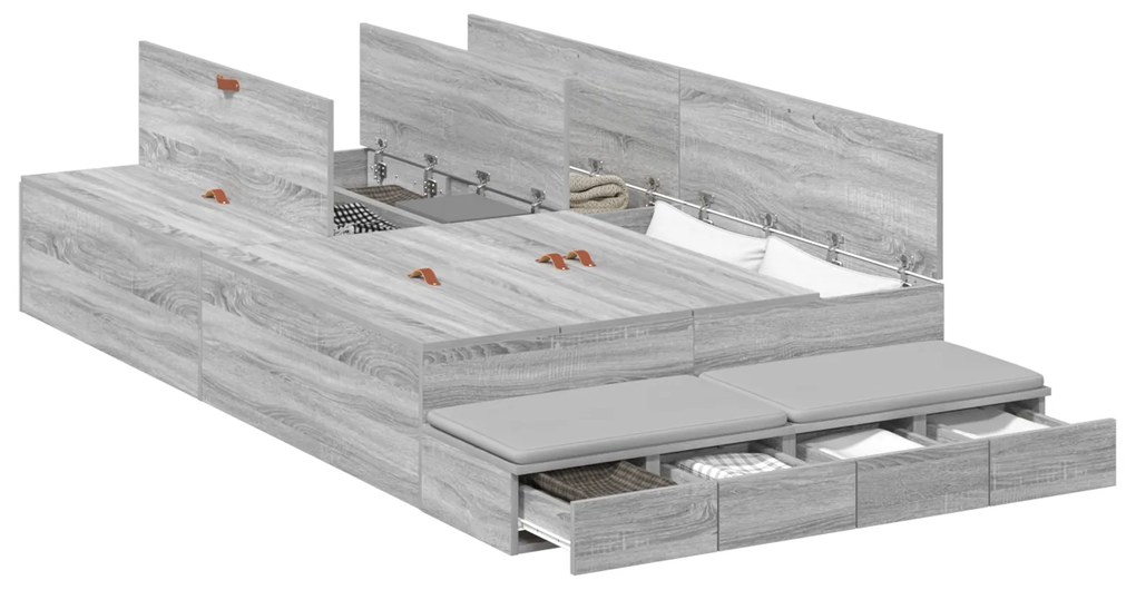 Cama com Arrumação Cinza Sonoma 120x190 cm