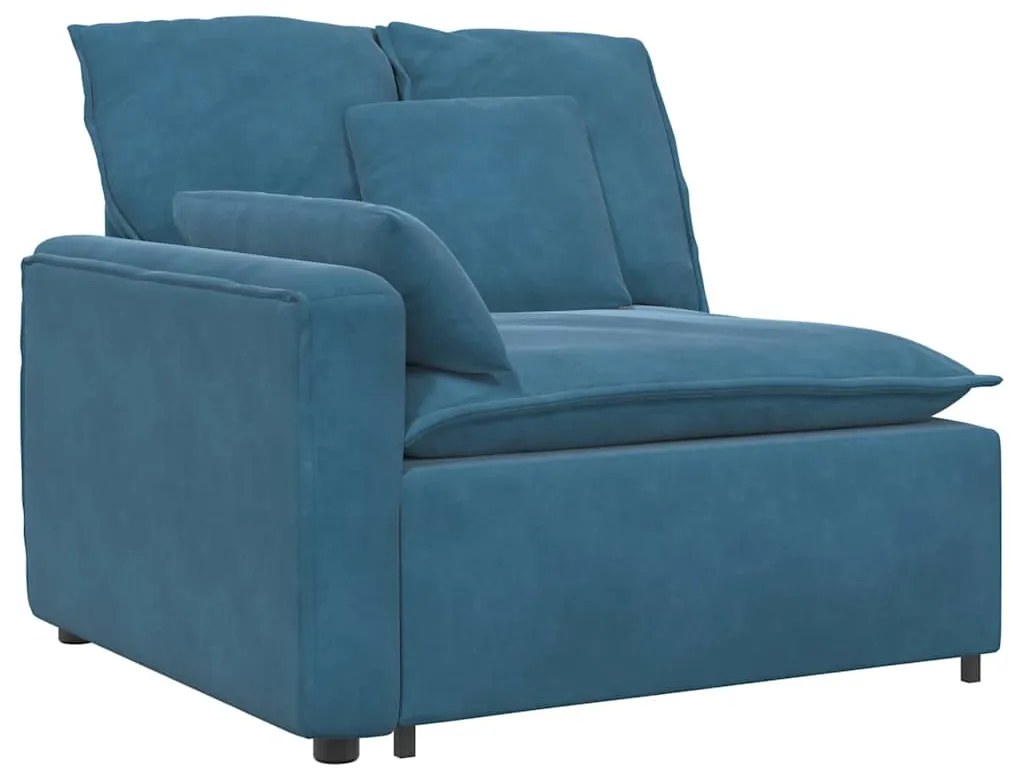 Sofá modular com pufes e almofadas veludo azul