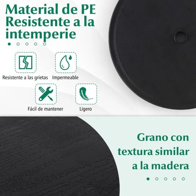 Mesa redonda de 50mm jardim para guarda-sol de 38mm Mesa de guarda-sol de madeira sintética portátil para pátio Piscina Praia Jardim Preta