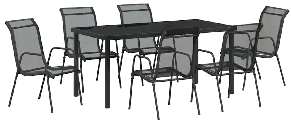Conjunto de Jantar de Jardim com 7 peças, Preto, Textilene e Aço