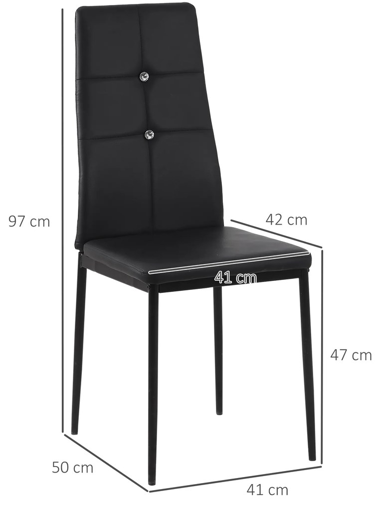 Conjunto de 6 Cadeiras de Sala de Jantar (MESA NÃO INCLUIDA) Estofadas em PU Cadeiras de Cozinha com Encosto Alto com Botões 41x50x97 cm Preto